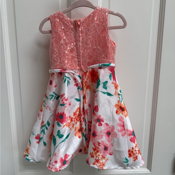 Youngland 3T Girls Pink & White A-Line Sequin Floral Formal Sleeveless Dress - Picture 4 of 6